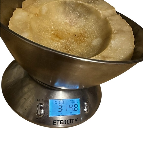 Vintage Italian Beige Alabaster Ashtray Hand Carved Round Heavy Raw Cut Stone - Picture 9 of 9